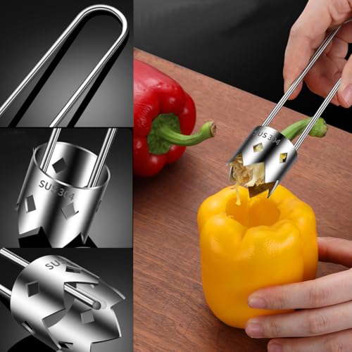 2 peças de sementes de pimentão vermelho, descaroçador de frutas de aço inoxidável atualizado, ferra