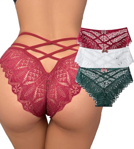 Image of Womens Sexy Thongs Lace Panties Underwear Low Rise Plus Size Underpants Pack of 1-3