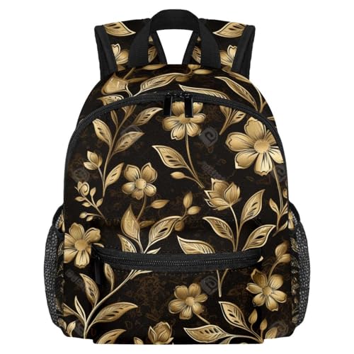 Sac à dos imperméable en sergé multicolore à motif feuille dorée