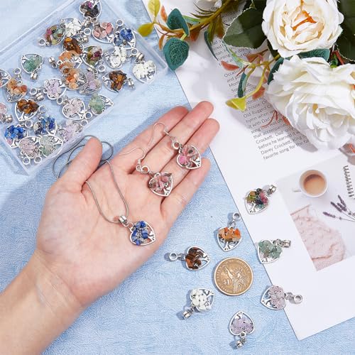 SUPERFINDINGS 36Pcs Tree of Life Pendant Charms Antique Silver Wire Wrapped Crystal Pendants Quartz Heart Pendants for Jewelry Making Necklace Earrings Bracelet DIY - Image 3