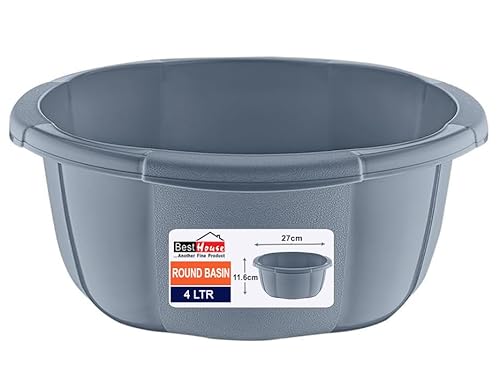 Best House | Round Basin | Kitchen Washing Up Bowl | 4 Litres | Grey | 1 Pc | Multipurpose Bath Tub/Washing Tub for Kitchen, Bathroom, and Household Use (Pack of 1)