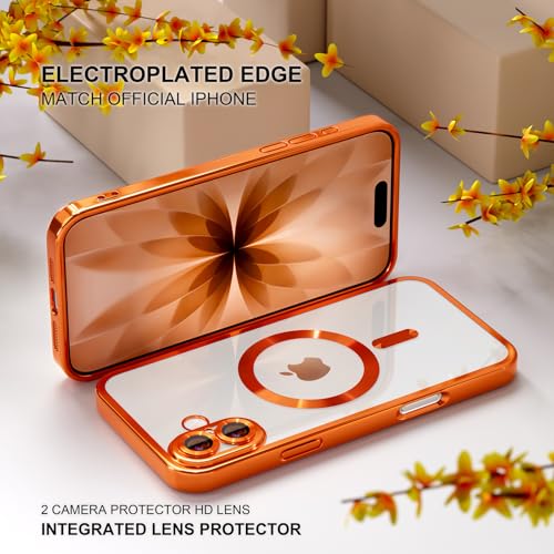 Image of Misea Magnetic for iPhone 17 Case Compatible with MagSafe Orange | Never Yellowing, Military Drop Protection, Full Camera Lens Protector Plating Soft Clear Phone Case Women, Cosmic Orange