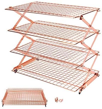 Geesta Rose Gold 3/4-Tier Collapsible Cooling Rack with Adjustable 3 Setting Design Stackable Cooling Roasting Cooking for Cookies Baking