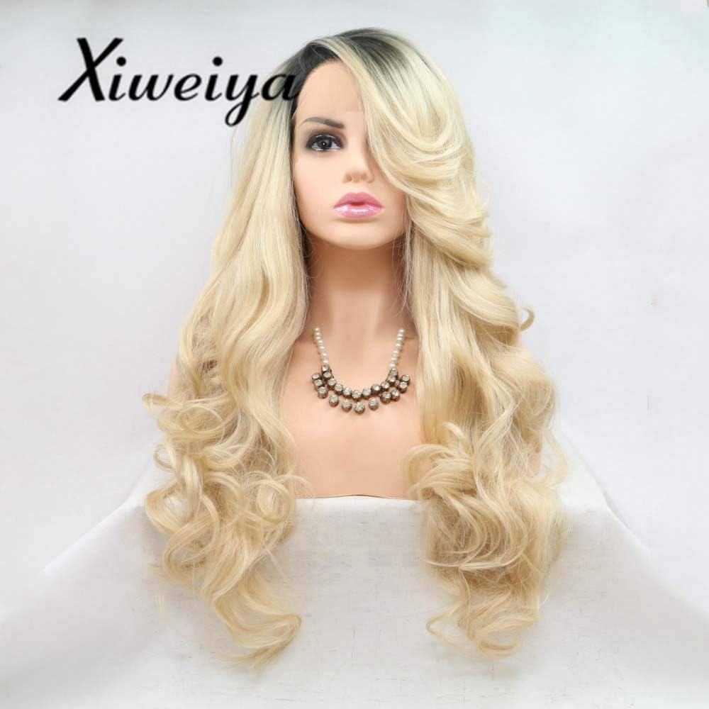 Xiweiya Wigs Synthetic Blonde Lace Front Wigs For Women Hair Long Blonde Wave Wigs Heat Resistant Fiber Hair Wigs Ombre Blonde Wigs With Dark Root