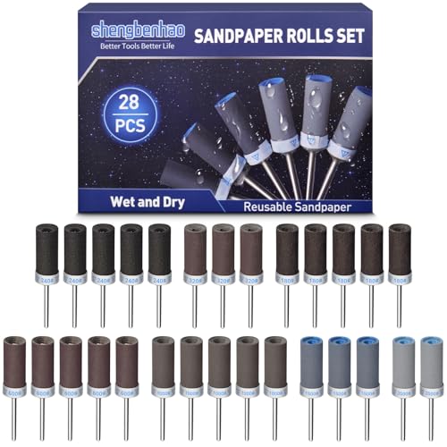Image of 28Pcs Sanding Drums Sandpaper Sticks Set for Dremel Rotary Tool, 1 /8 inch Shank 180 /240 /320 /600 /1000 /1500 /2000 Grits Different Meet More Needs for Metal Rust Removal /Stone Grinding /Jade Polishing