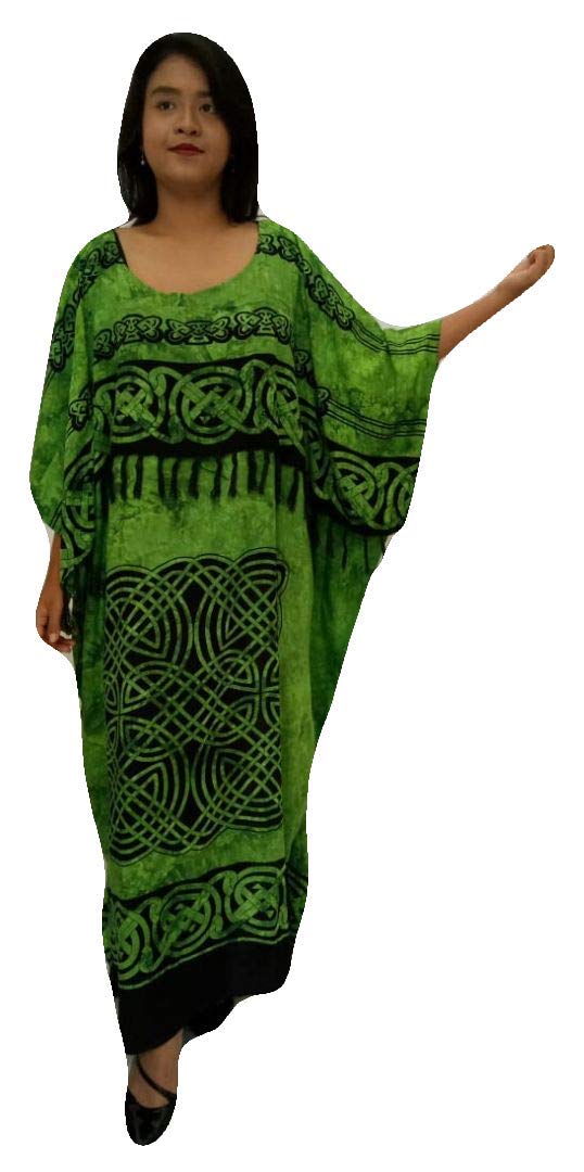 Cool Kaftans Women's Green Black New Celtic Kaftan Caftan Dress Plus One Size Cool Soft (Xxl, )