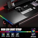 GTRACING Gaming Desk 55 Inch with LED Lights, Large Computer Desk with Mouse Pad for Home Office, T-Shaped Carbon Fibre Surface PC Game Workstations with Headphone Hook, Black - Image 4