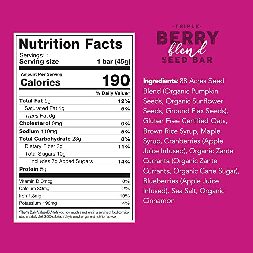 88 Acres Granola Bars | Triple Berry | Gluten Free, Nut-Free Oat And Seed Snack Bar | Vegan & Non Gmo | 12 Pack #TOP2
