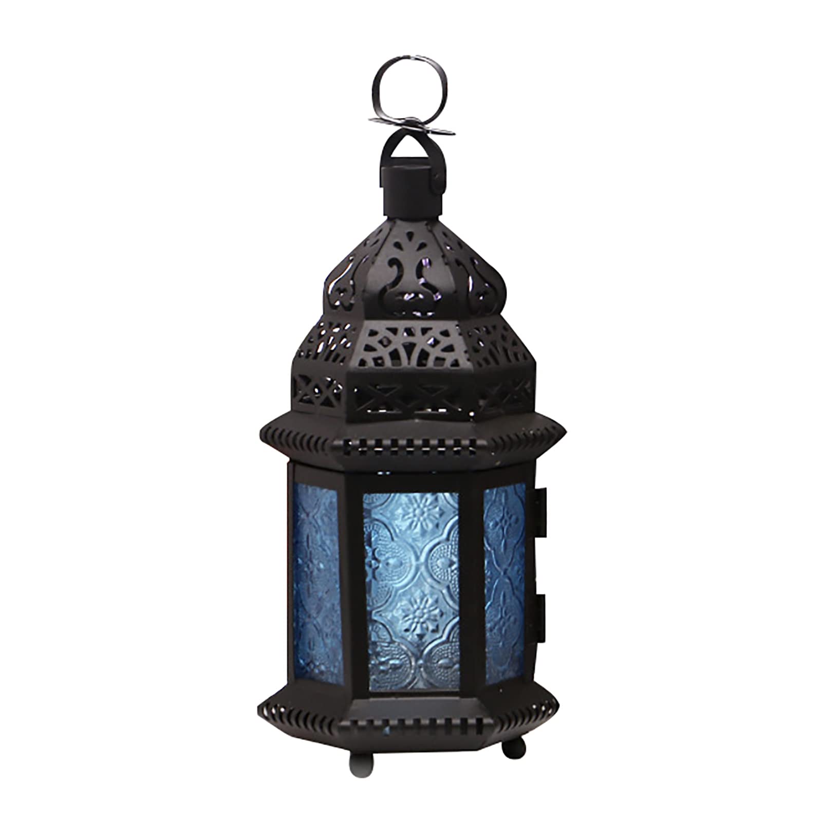 candlestick holders, MetalGarden Lanterns For Candles,Decorative,Moroccan Style Lantern Tealight Holders With Multi-coloured Glass,Garden Candle L(Blu)