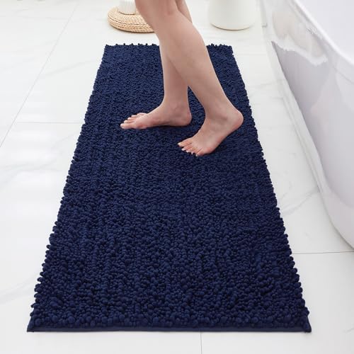 ILANGO Bathroom Rugs Navy Blue 60x24,Extra Soft Absorbent Chenille Bath Rugs,Thick Non-Slip Shaggy...