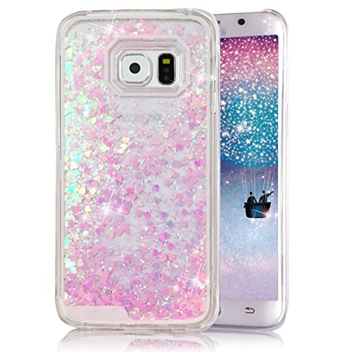 Galaxy S6 Edge Plus Case, Crazy Panda Samsung Galaxy S6 Edge Plus 3D Creative Design Flowing Liquid Floating Bling Glitter Sparkle Star Love Crystal Clear Case Cover for S6 Edge Plus - Pink Love