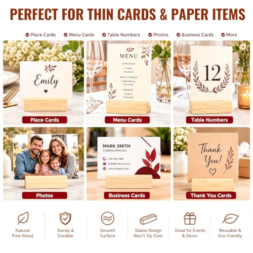 Image of 15Pcs 2.75x1.38 Inches Wood Table Number Stands, Wood Place Card Holders, Wooden Holders for Wedding, Ceremony, Birthday, Party, Home Decoration, Events (1mm Slots)