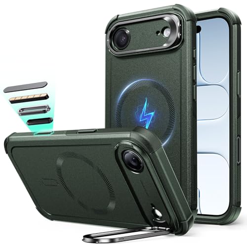 Image of ESR for iPhone Air Case with Stand, 23ft Military-Grade Drop Protection, Camera Control, Shock-Absorbing iPhone 17 Air Rugged case, Compatible with MagSafe Accessories, Cyber Series, Green