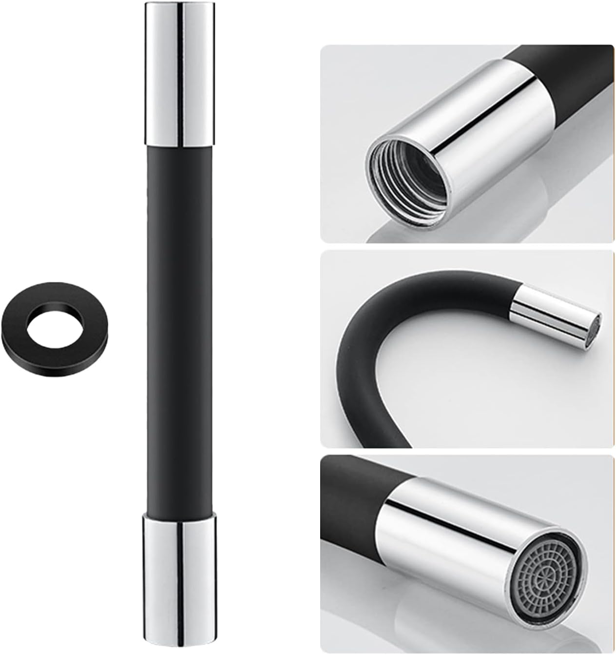 360 Degree Faucet Sprayer Extension Hose Silicone Extension Tube with Leakproof Gasket Bubbler Flexible Faucet Extender Water Hose