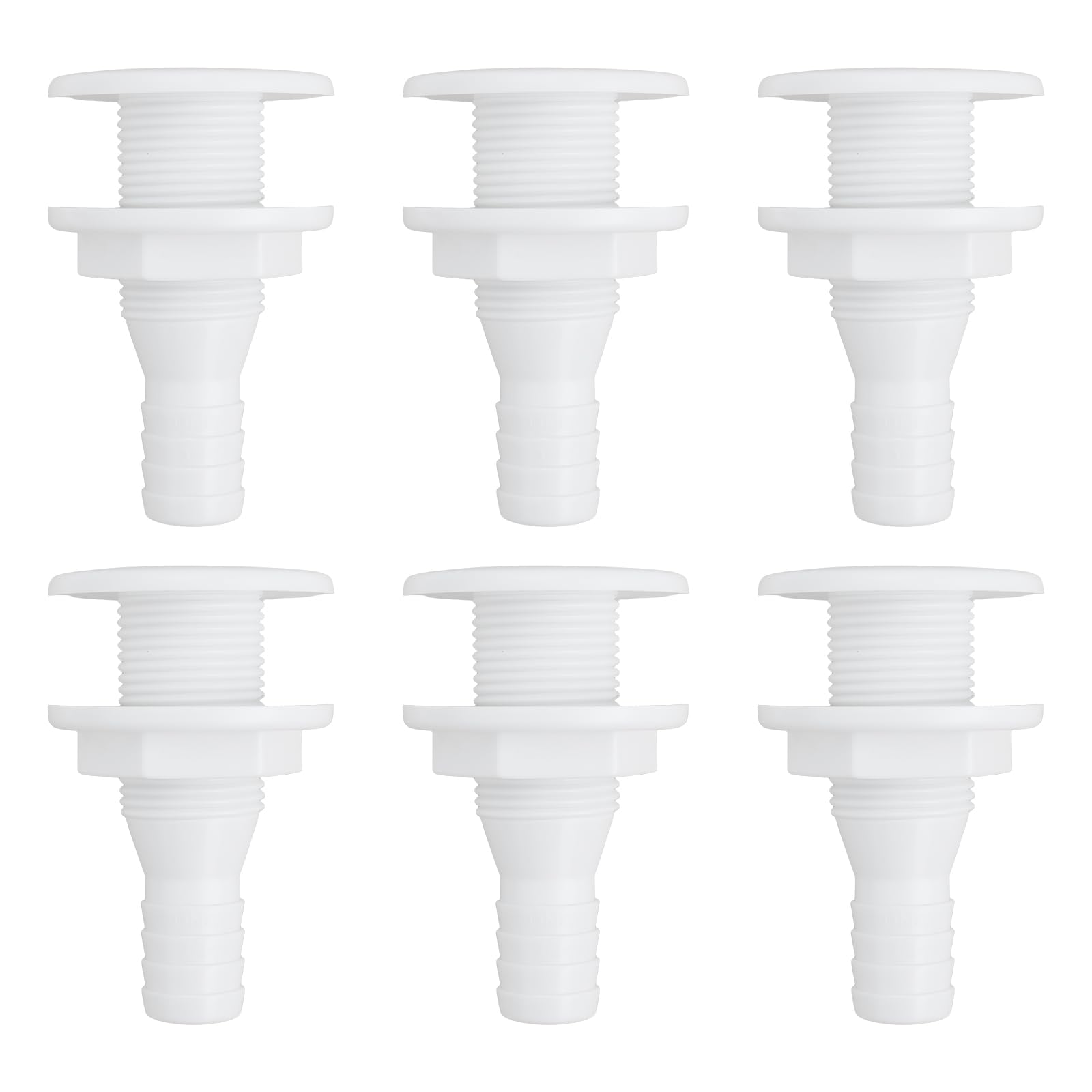 EMSea 6Pcs Thru-Hull Bilge Skin Fitting with 3/4" 19mm Hose Tail Elbow Drain Plug for Boat Pump Sink Deck