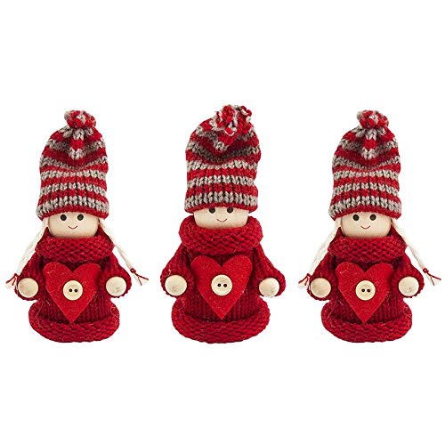 Ideen mit Herz - Bonitos muñecos de invierno, duendes de Navidad, decoración navideña, de madera, fieltro y punto, modelo Ina & Elias, 10 cm de alto, 3 unidades