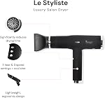 L'ANGE HAIR Le Styliste Luxe Hair Séchoir silencieux sans brosse Séchoir à sourcils avec diffuseur 1875 Watts pour 4X Séchage plus rapide avec 3 Chaleur & Paramètres de vitesse Hair Séchoirs pour soufflantes (Noir)