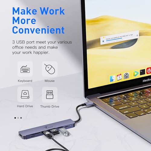 Image of Techie 7-in-1 USB-C Hub with HDMI 4K, 100W PD Charging, USB 3.0, USB 2.0, USB-C, SD /TF Card Readers Aluminum Alloy for MacBook, iPad Pro, Windows, Laptops (Silver)