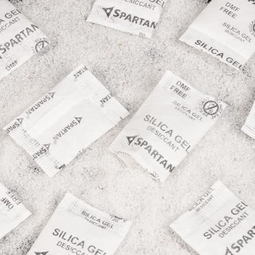 Image of Spartan Silica Gel Desiccant Packets 2 Gram | Moisture Absorber for Storage Electronics Shoes Camera Food Containers & Documents | Anti Moisture Silica Gel | Pack of 100