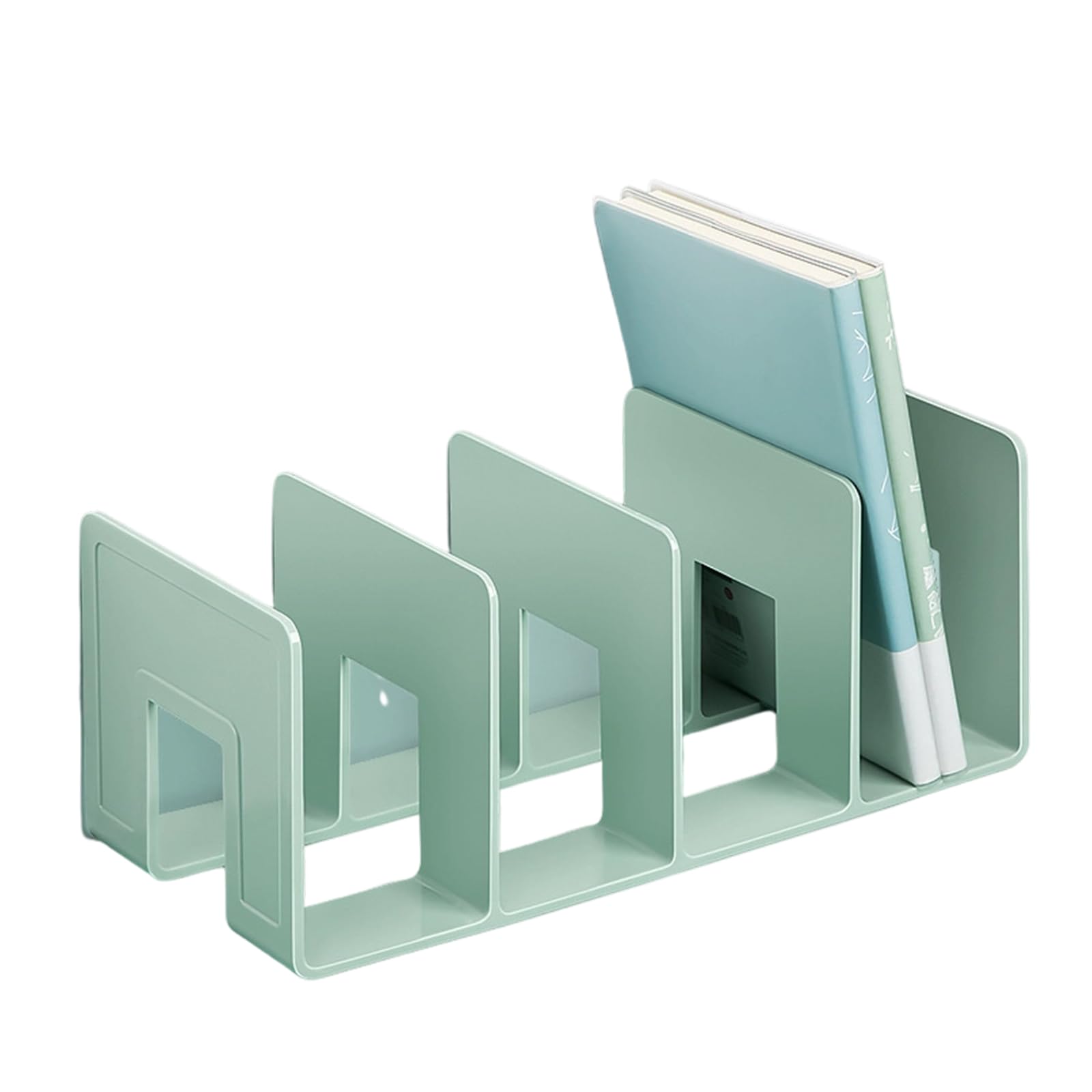Bookend for Shelf 4 Section Acrylic Book End Magazine Stand 4 Compartment Space Saving Organiser Stopper Acrylic Bookends for Shelves