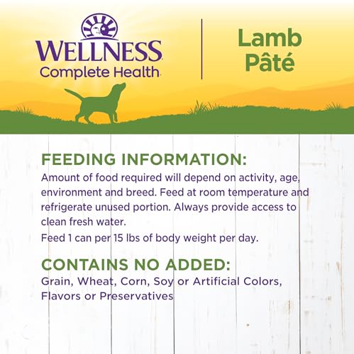 Image of Wellness Complete Health Pate Adult Canned Wet Dog Food, Wholesome Grains, Natural, Lamb and Sweet Potato, 12.5 oz, Pack of 12 Cans