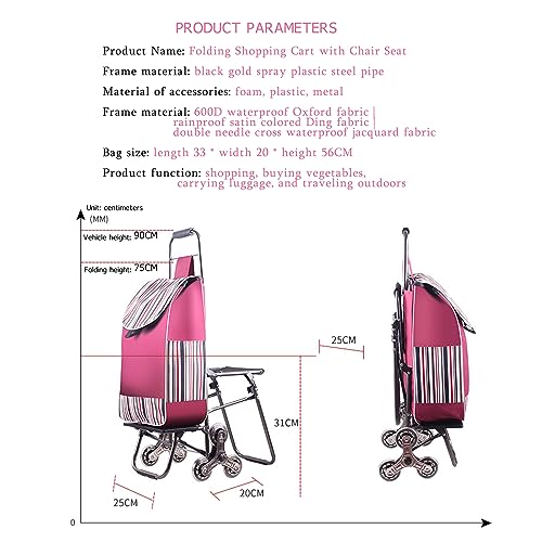 Faltbarer Treppensteiger-Einkaufswagen mit Sitz, wasserdichte Abdeckung, 6 Gummiräder, tragbarer und leichter Einkaufswagen für einfachen Transport und Lagerung – Bild 8
