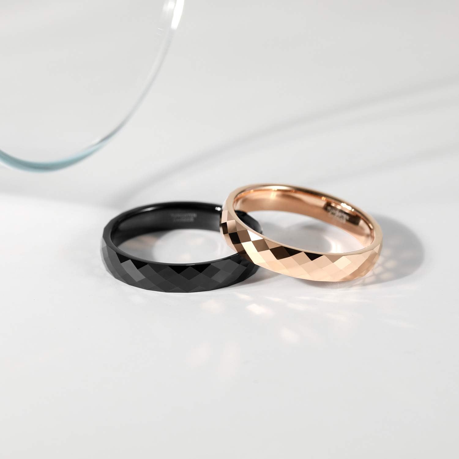 TRUMIUM Tungsten Wedding Rings for Men Women 4MM 6MM 8MM Mens Wedding Band Black/Rose Gold/Gold Plated Rings Hammered Matte Finish Jewelry Comfort Fit Size 5-13