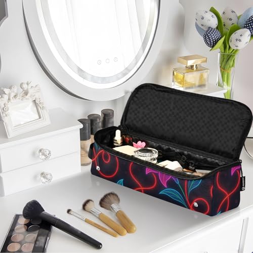 Estuche de viaje 2 en 1 para rizadores y planchas con tapete resistente al calor, impermeable y portátil con cremallera, diseño floral neón. miniatura 7