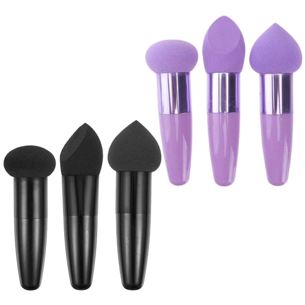 Spugne Make Up Portatili a Forma di Penna Manico in Lattice Nero e Set 6 Pennelli da Pratiche e Delicate per Applicazione Viso