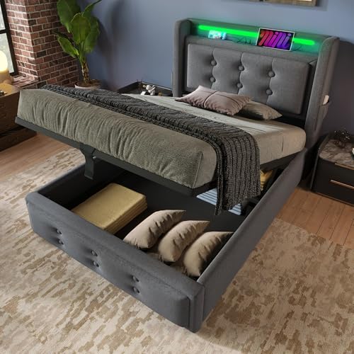 Goldicoo Cama tapizada con cabecero LED