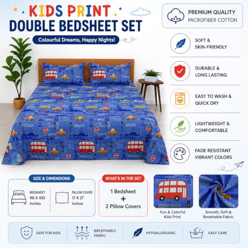 Image of COZY FURNISH Double Bedsheet with 2 Pillow Covers, 90 x 100 Inches, Soft Microfiber Cotton Bed Sheet Set for Double Bed, Comfortable and Easy Care