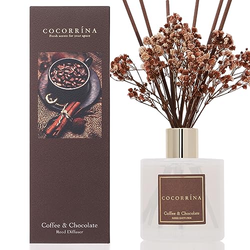 Image of Cocorrina Reed Diffuser Sets - Coffee & Chocolate Scented Diffuser with Sticks Home Fragrance Reed Diffuser for Bathroom Shelf Decor