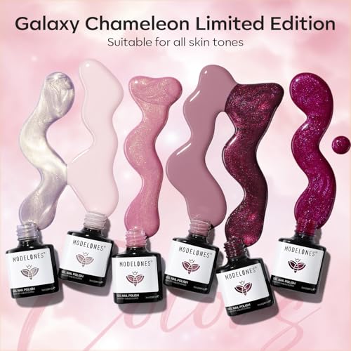 Image of modelones Gel Nail Polish Set, 6 colors 2026 Neutral Nude Pink Gel Polish Pearl White Burgundy Red Shimmer Peach Pink Galaxy Grape Purple Glitter Nail Polish DIY Nail Art Manicure Gift
