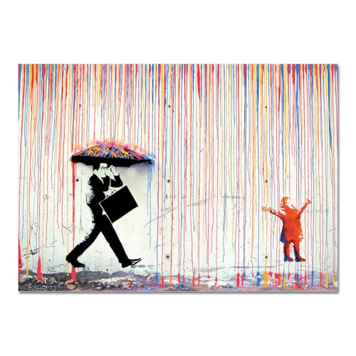 Giallobus - Cuadro - Banksy - Lluvia de colores - Vidrio acrílico - 140x100 - Listo para colgar - Cuadros modernos para el hogar