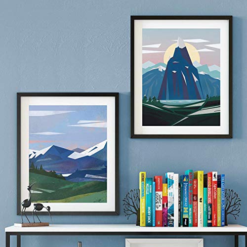 Art abstrait alpin affiche de voyage vintage lot de 2 toiles 60x80cm