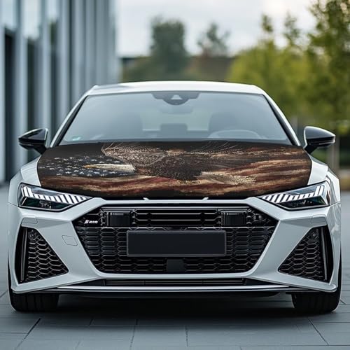 Image of Soaring Eagle Hood Covers for Cars Elastic Durable American Flag Auto Engine Cover Dustproof UV Fade Resistant for Car Hood Decoration and Protection Easy to Install