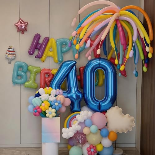 Image of Number Balloons Navy Blue Balloons - Giant Number 40 Balloon, Blue 40th Number Balloon Birthday Decorations for Him