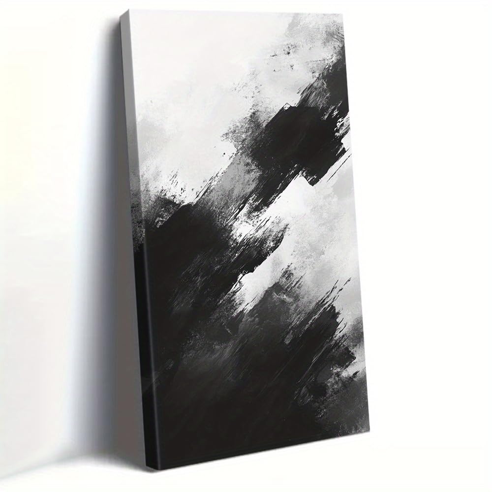 UUDEZO Framed Black and White Clouds Large Wall Art Decor Vertical Canvas Print with Flowing Forms Artwork for Home(50x100cm(20x39in)