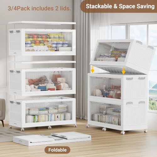 Image of BROVIEW 1360Qt Stackable Storage Bins with Lid for Home Dorm, 4Pack White