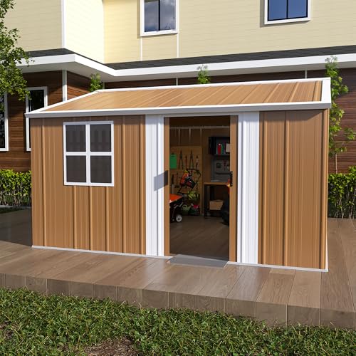 FammyLoft Caseta de jardín de metal, 360 x 298 x 194 cm, cobertizo de metal con ventanas, armario de jardín, resistente al agua, con puerta con cerradura y ventilación para exteriores, sin suelo