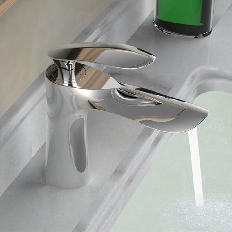 Robinet mitigeur de bassin d'eau chaude et froide en chrome pour lavabo de salle de bain