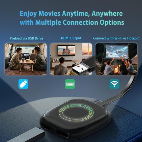 Image of 6 in 1 CarPlay & Android Auto Adapter, Inbuilt YouTube, Netflix, Prime, Hotstar, Auto connect BT & Dual WiFi, Support HDMI-Out /USB-Input, Converts Wired to Wireless, Plug &Play, USB C /A (Black)