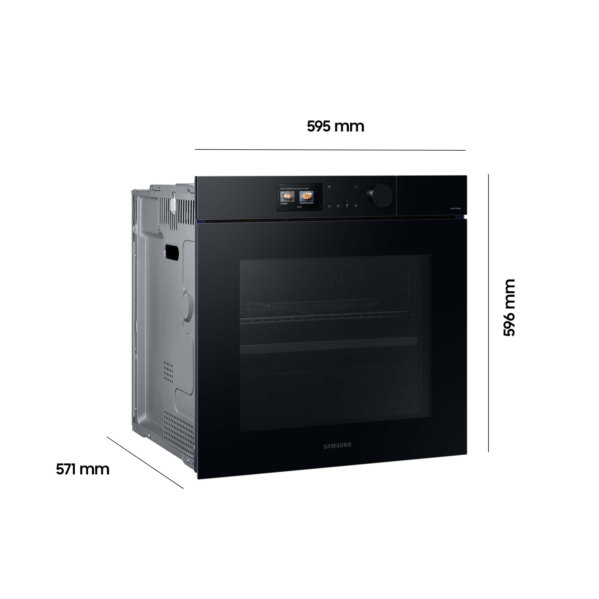 Samsung NV7B7997ADK/U1 Dual Cook Einbaubackofen, Dampfgaren mit 700-ml-Wassertank, 76 l, Pyrolytische Selbstreinigung, Automatische Türöffnung, Kamera, SmartThings Cooking, Air Fry, Schwarzes Glas