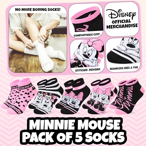 Image of Disney Stitch Ankle Socks for Women, Teens US Size 4-9, Pack of 5 Casual Ladies Socks, Gifts for Her