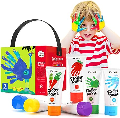 Jar Melo Safe Finger Paints for Toddlers,7 Color Non Toxic Finger Painting Set with Original Package, Washable Art Painting Supplies for Preschool Learning Activities Kids Birthday Gift