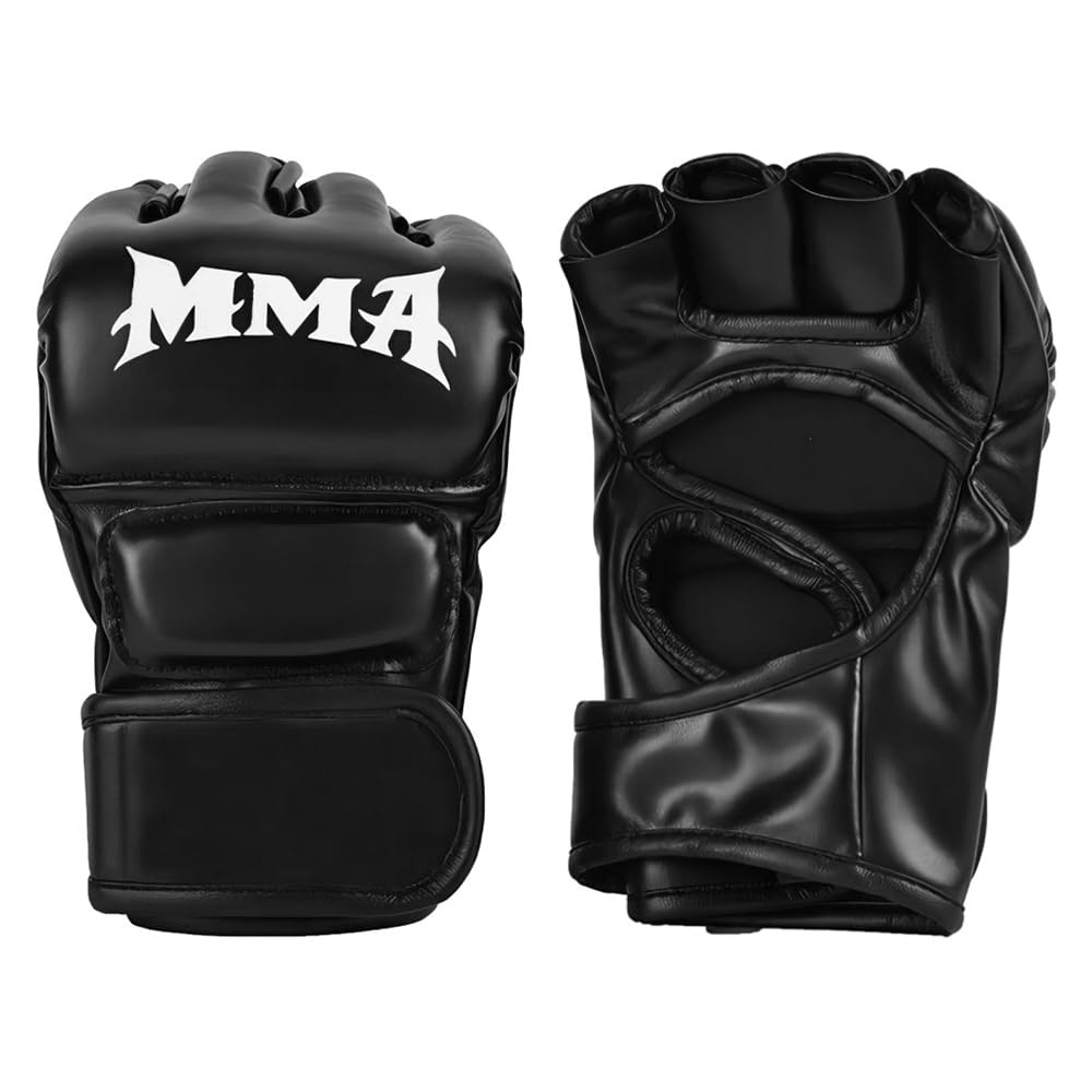 Ieron MMA Gloves, Half-Finger Boxing Fight Gloves, Kickboxing Sparring Mitts, UFC Gloves for Women and Men (Black)