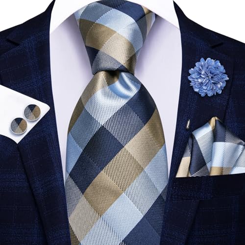 Image of Hi-Tie Men's Silk Ties Formal Woven Classic Necktie Pocket Square Cufflinks Lapel Pin Set Wedding Business