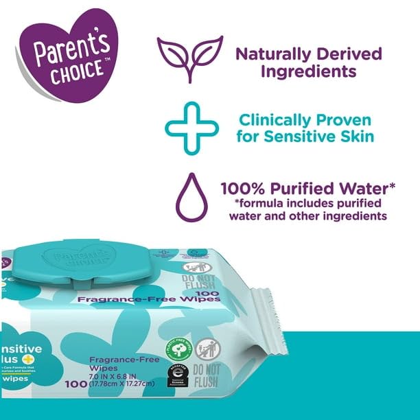 Sensitive Plus Baby Wipes 200ct, For Sensitive Skin With Naturally Derived Ingredients, Plastic-Free Wipes, 100% Purified Water - Image 5