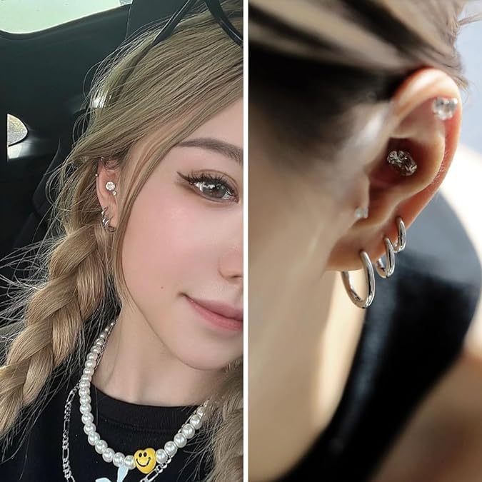 Image of El Regalo 3 Pairs of Unisex Non-Piercing, Clip On Earrings for Girls /Boys /Men /Wome- Surgical Stainless Steel Hypoallergenic Huggie Fake Earrings