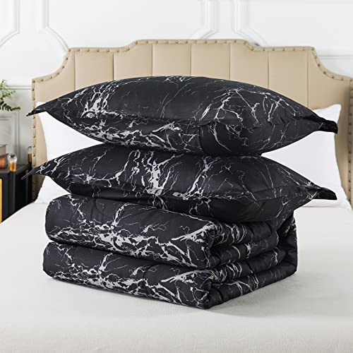 Image of Caressma Twin Size Black Marble Comforter Set, Lightweight Soft 100% Microfiber Bedding Comforter Sets, Fluffy Comforter with Pillowcase 2 Pieces